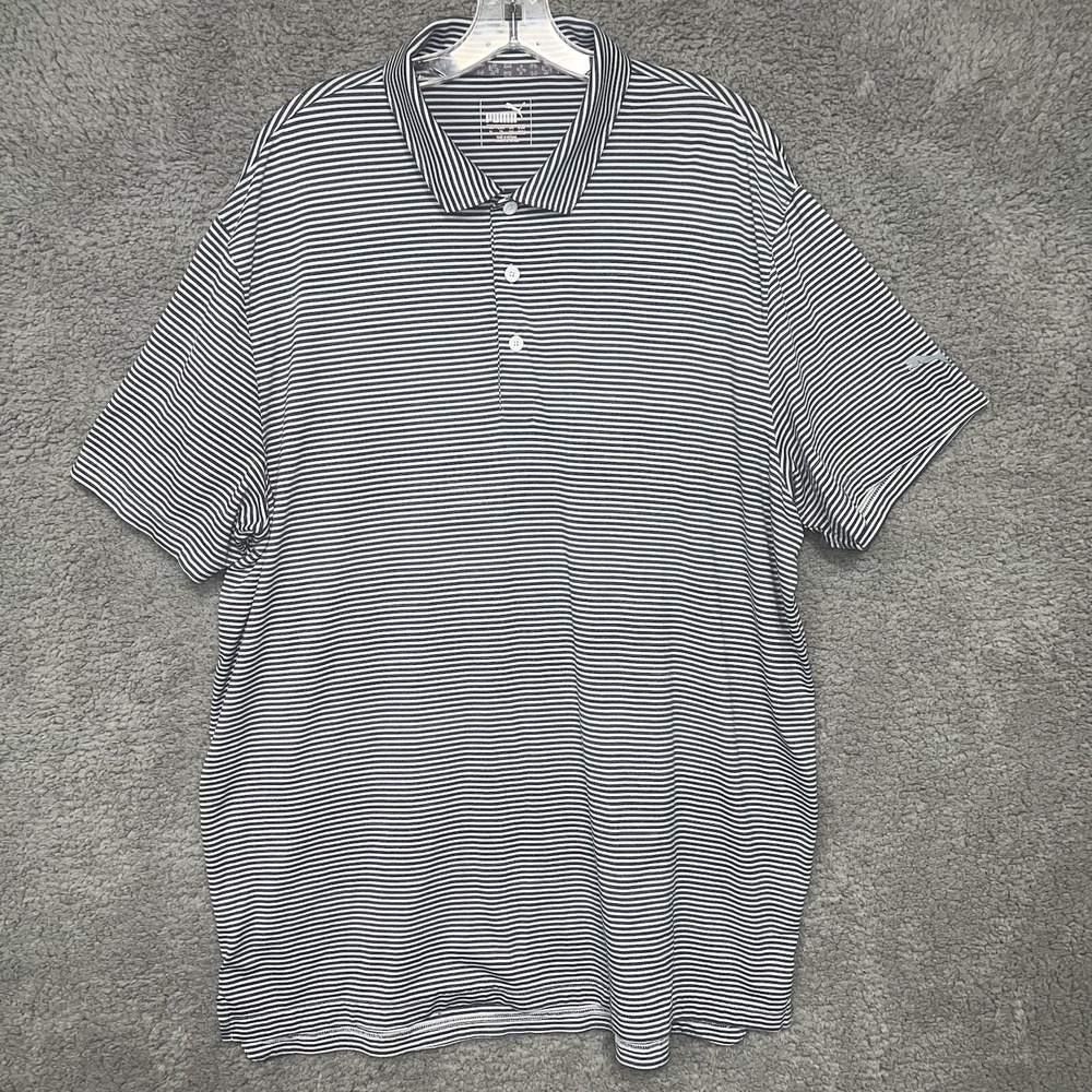 Puma Shirt Men's Size XL Gray Striped Short Sleeve Polo Golf Lightweight